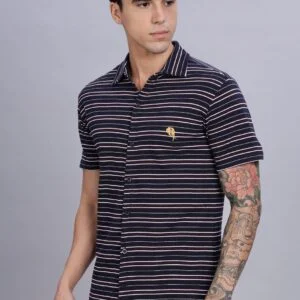 PR3 Shirts 008 – Dark Navy Stripes || Half Sleeve Shirt